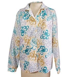 Vintage 70s Floral Blouse Long Sleeve Size Small